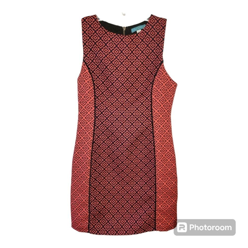 Anthropologie Pim + Larkin Coral & Navy Sheath Shift Dress Women's Size M J5.5